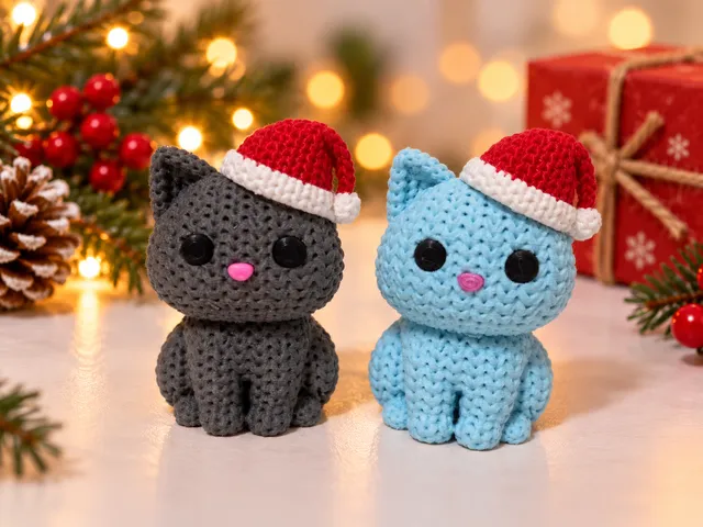 Knitted Christmas Crochet Cat – no AMS, no Glue