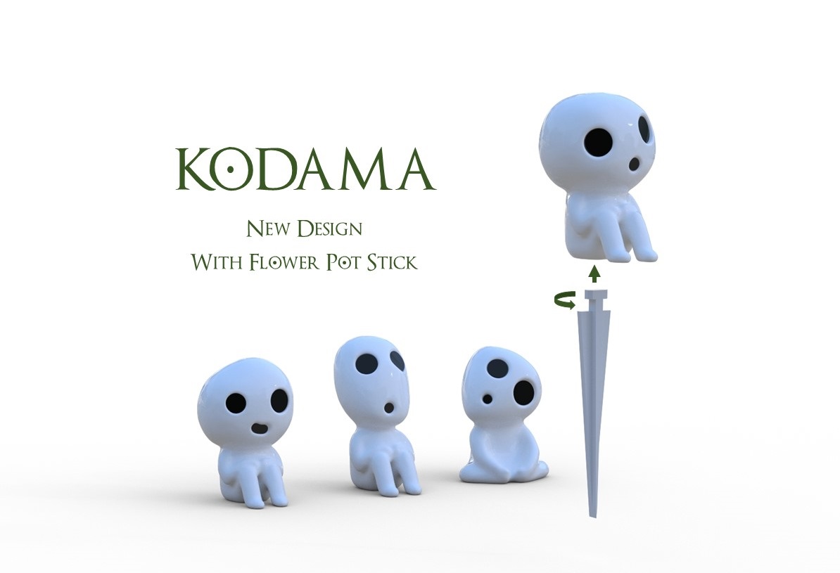 A collection of 3D printed Kodama figurines in various poses and sizes, showcasing the detail and craftsmanship involved.