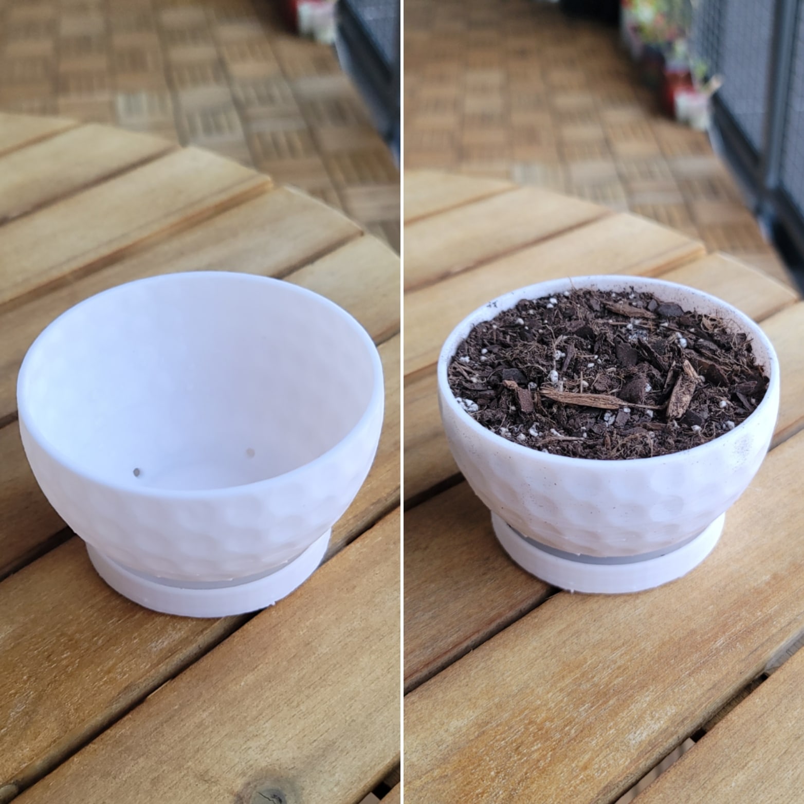 Golf ball planter pot with drainage
