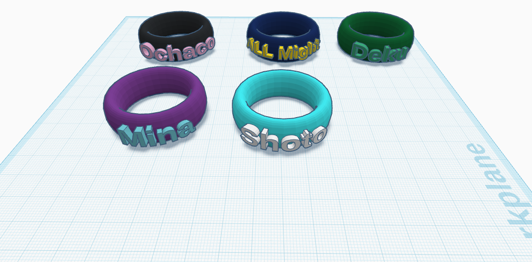 My Hero Academia ring set includes All Might, Deku, Ochaco, Mina, and Shoto