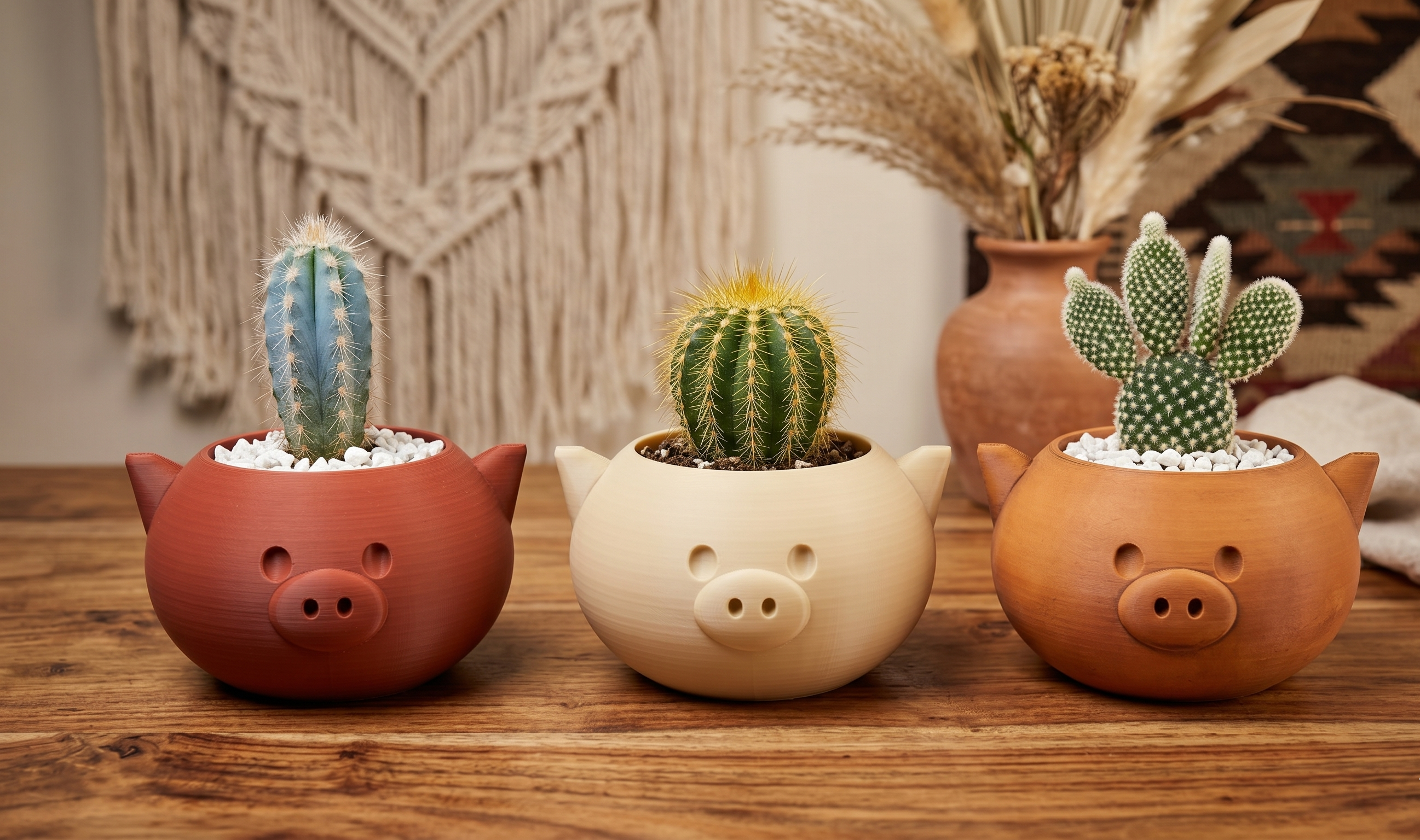 Geometric Pink Pig Planter