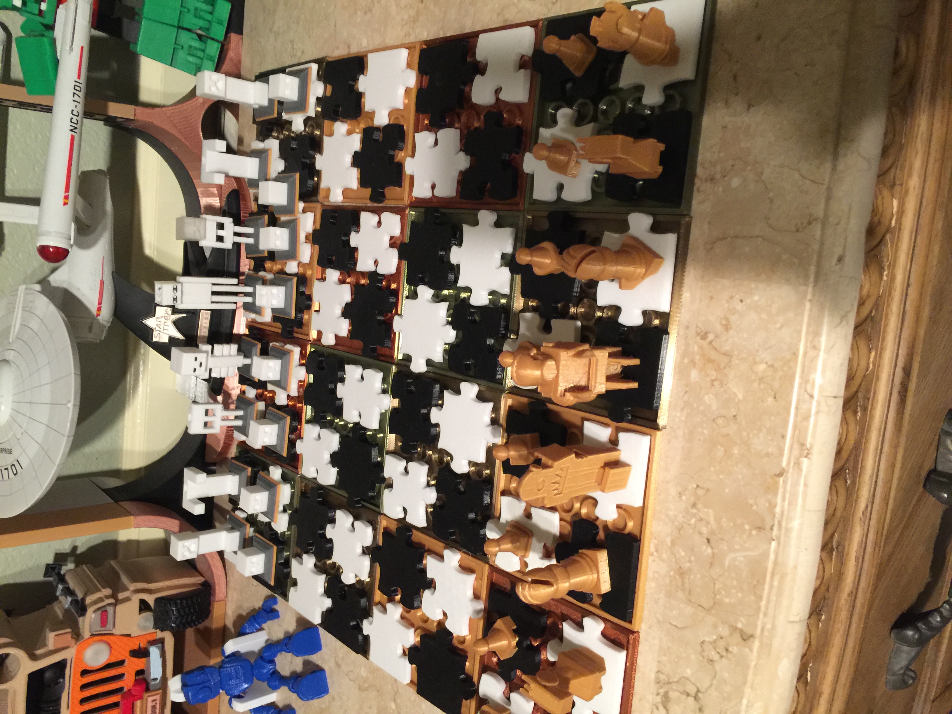 Puzzle Chess Board with Robot Pieces