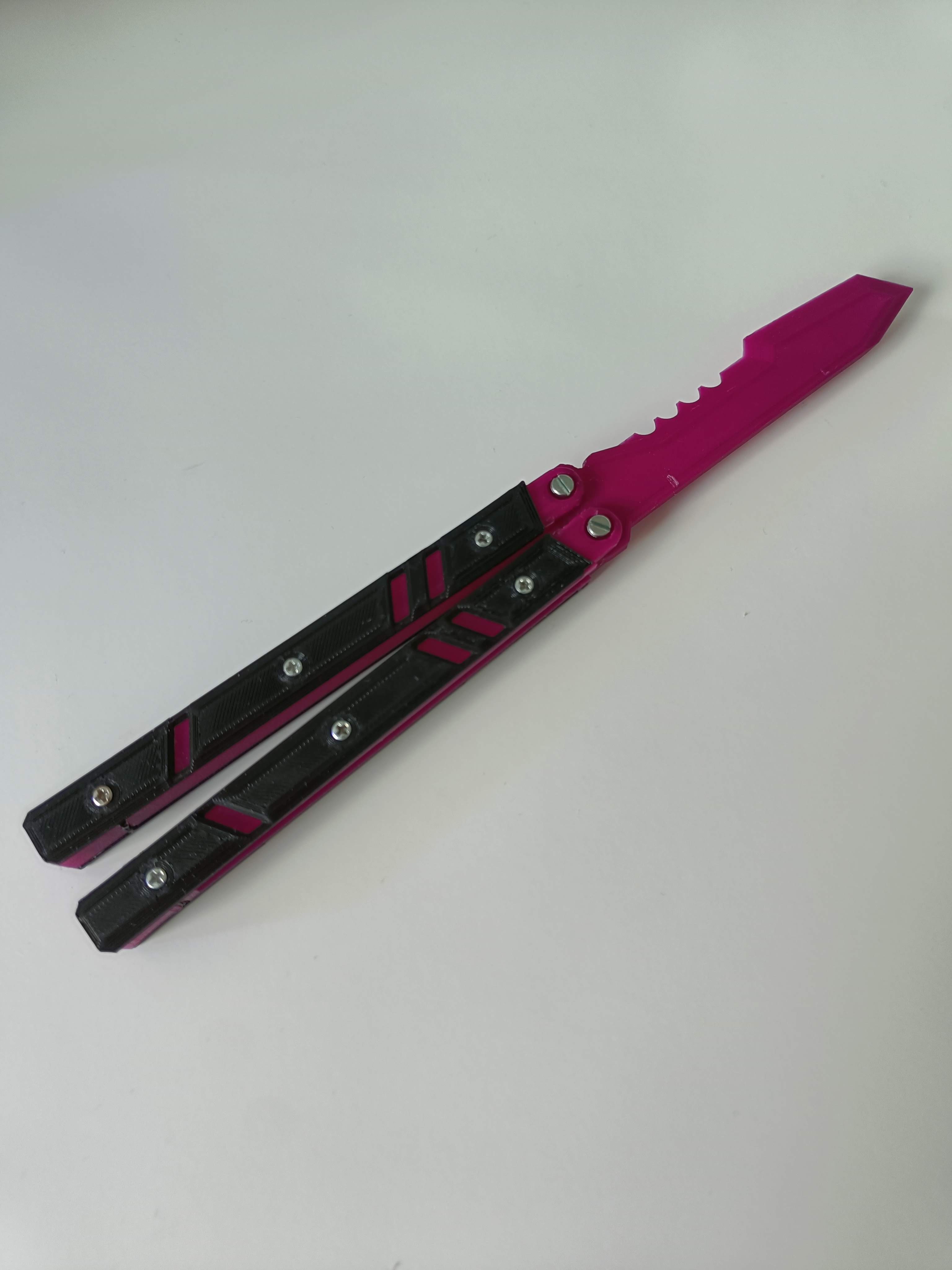 valorant butterfly balisong trainer knife with bushing pivot and zen pin system
