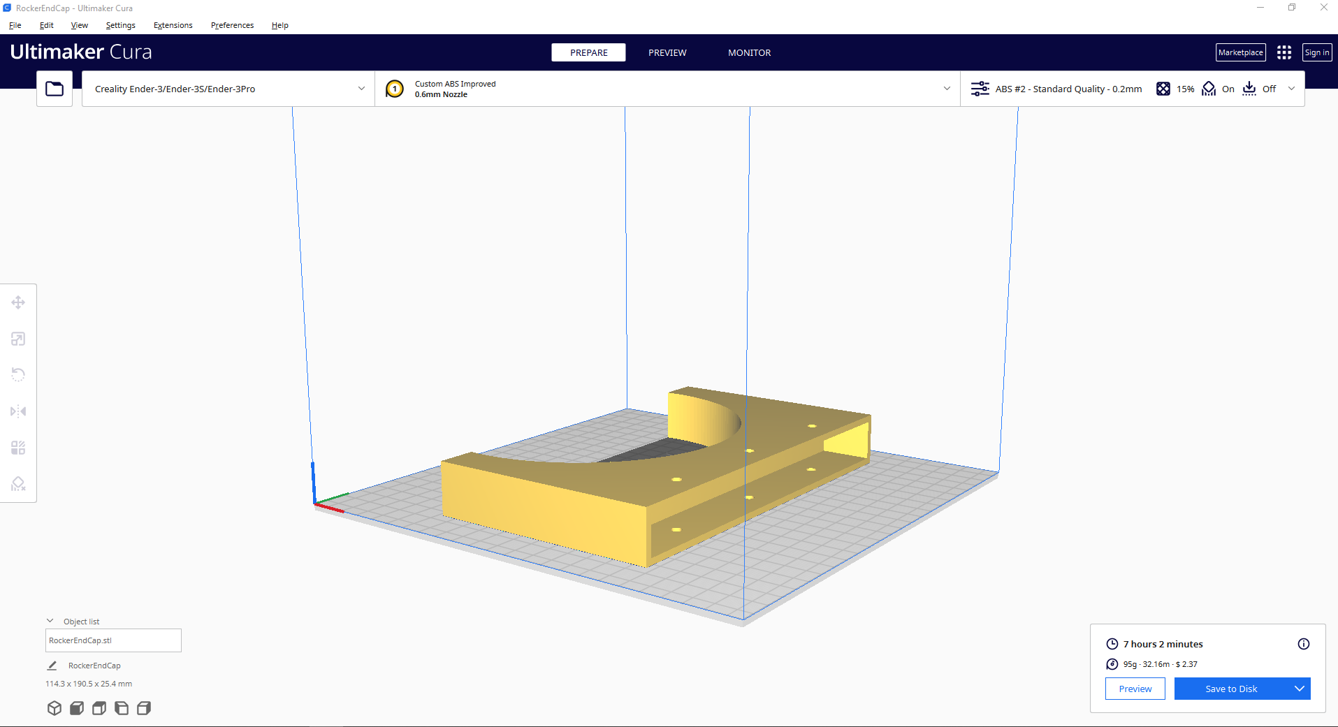 1x8 Plank Rocker Endcap 3D model thumbnail