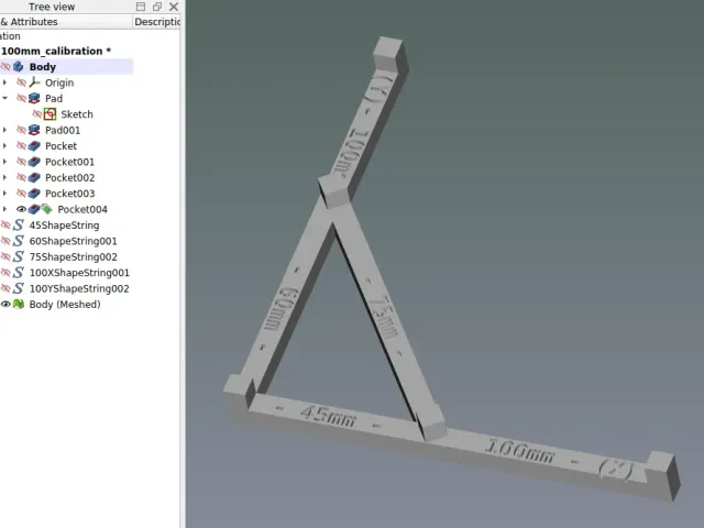 100mm XY Calibration Line and Square with FreeCAD file