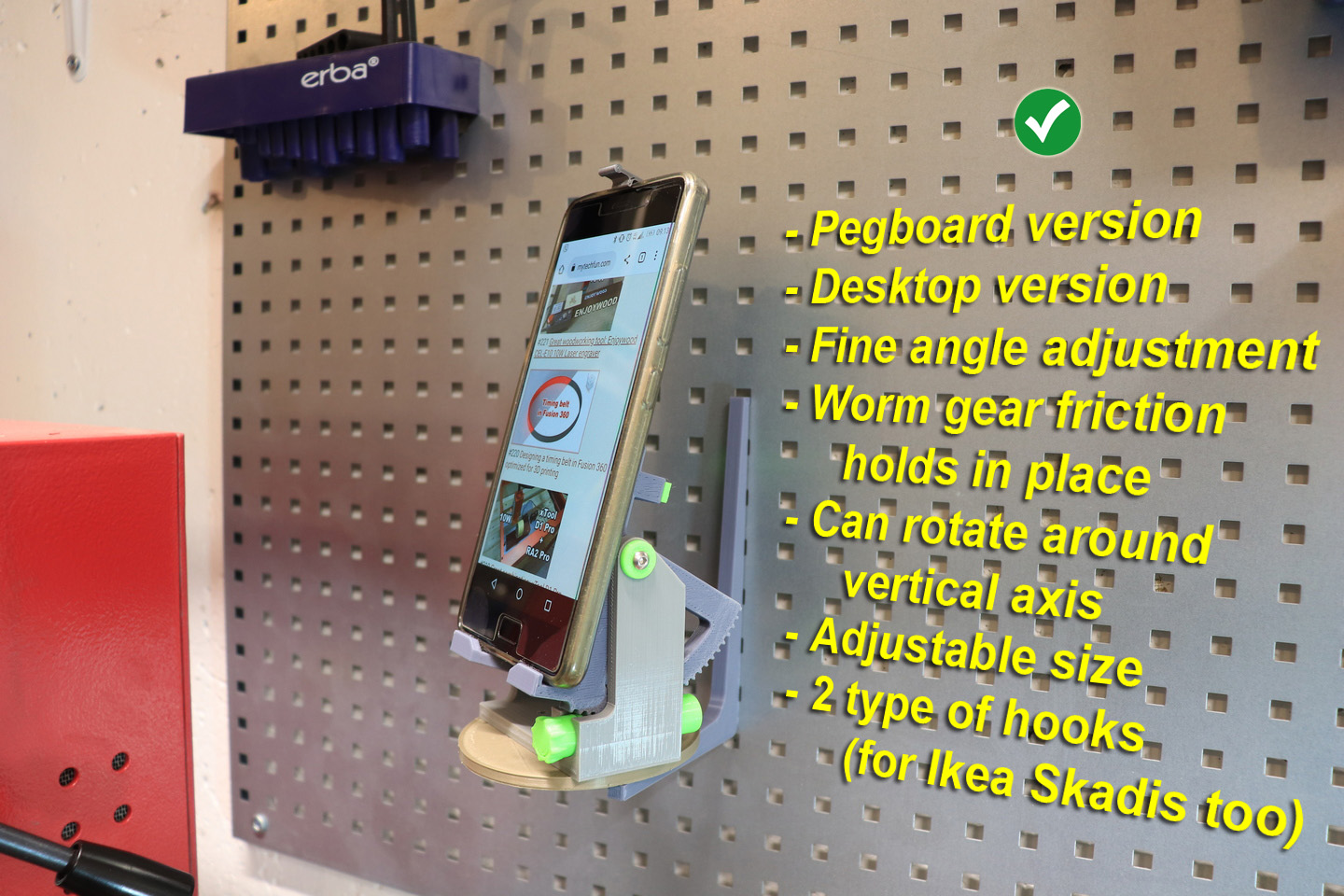 Phone holder for pegboard or desktop by MyTechFun Download free STL