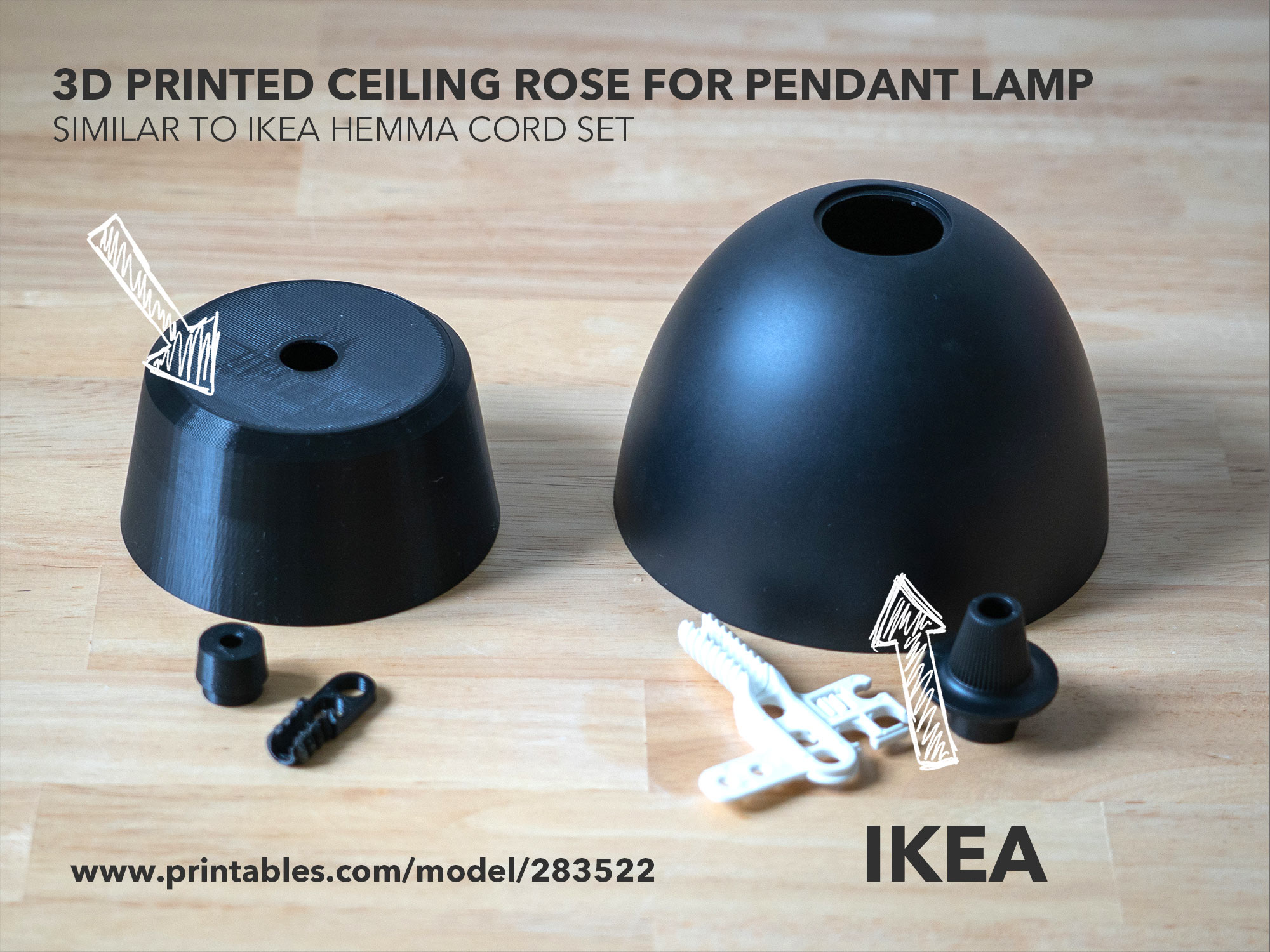 Ceiling Rose for Pendant Lamps similar to Ikea Hemma cord set