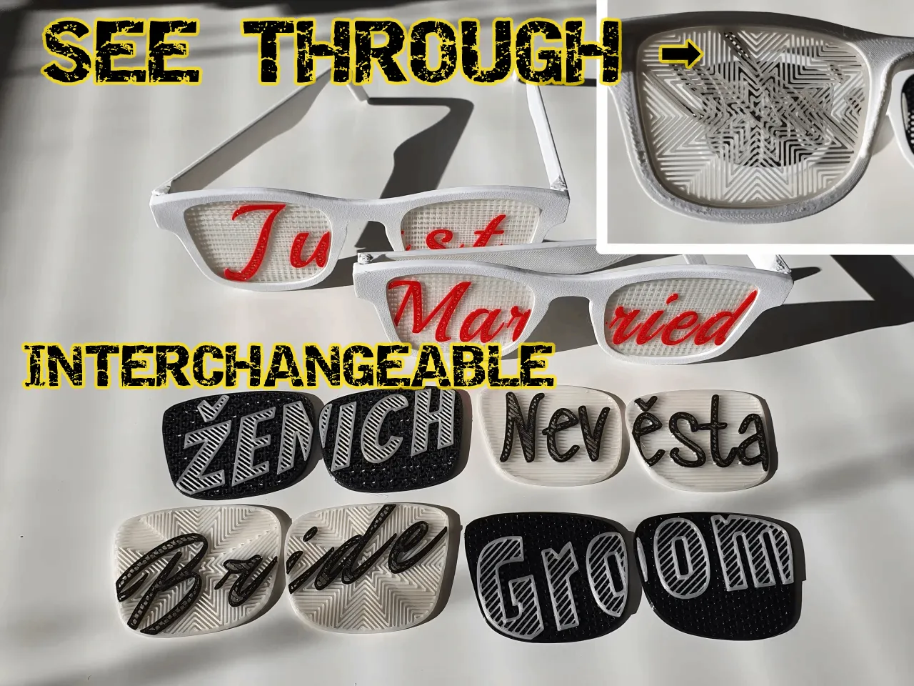 👓 Glasses customizable texts interchangeable see-through