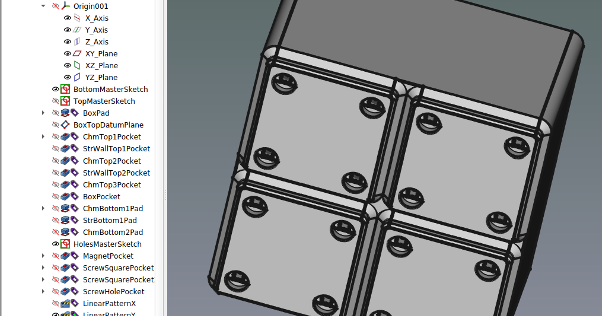 Gridfinity basic box with holes and FreeCAD (RT) by szprusa