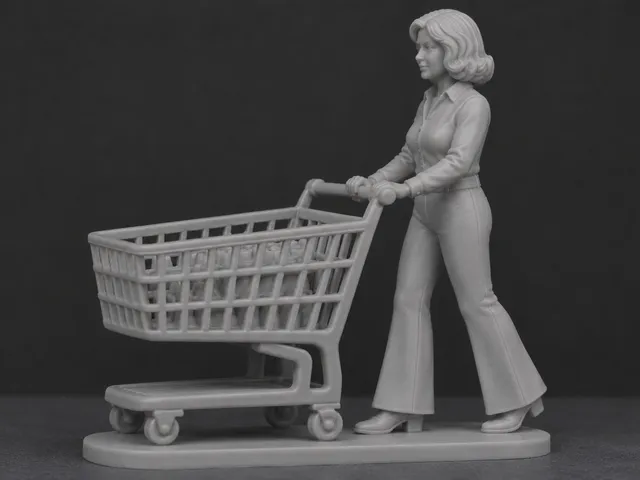 Retro-Frau mit Einkaufswagen