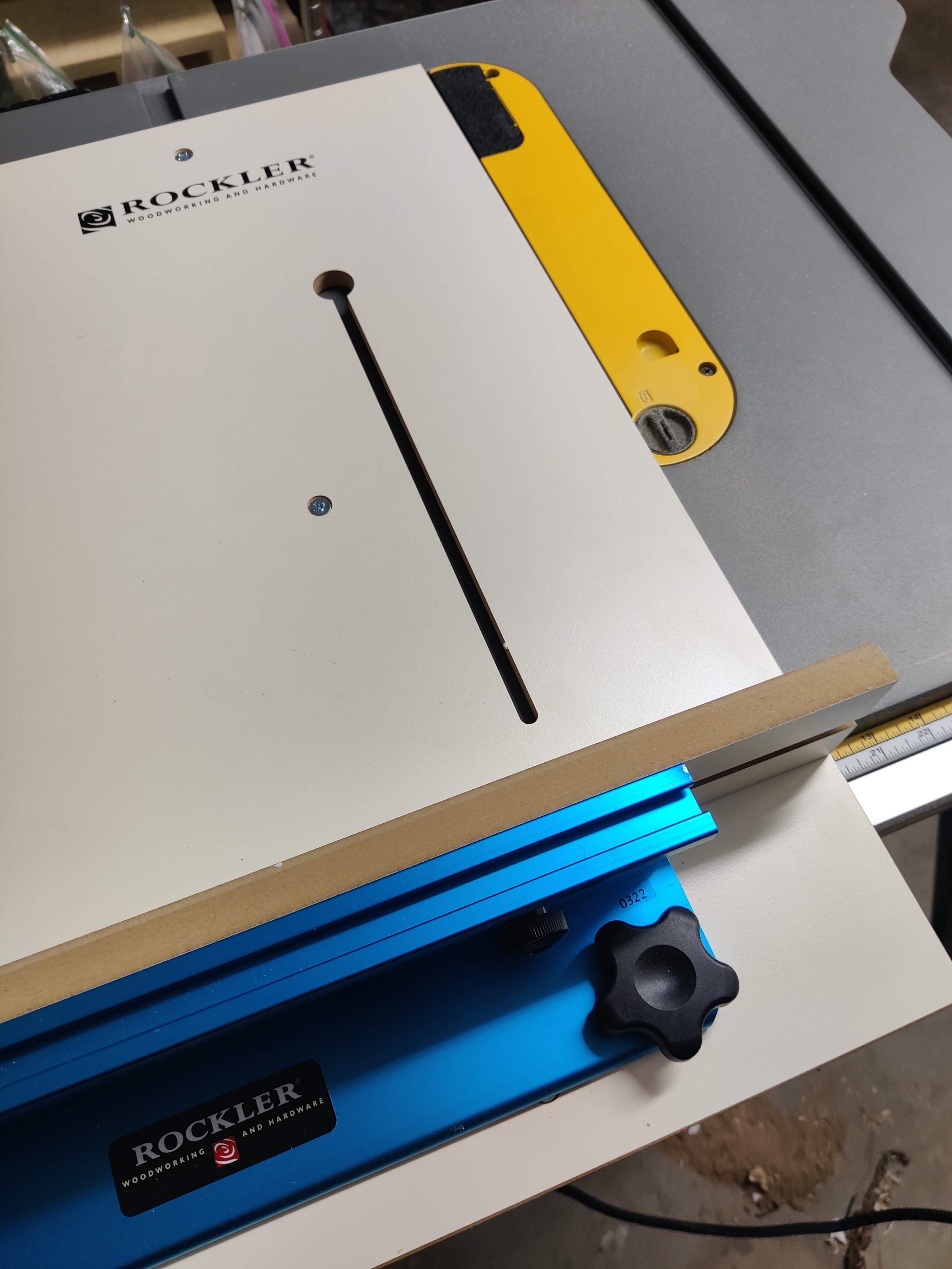 Dewalt491RS and Rockler CrossCut Sled Support Clamp
