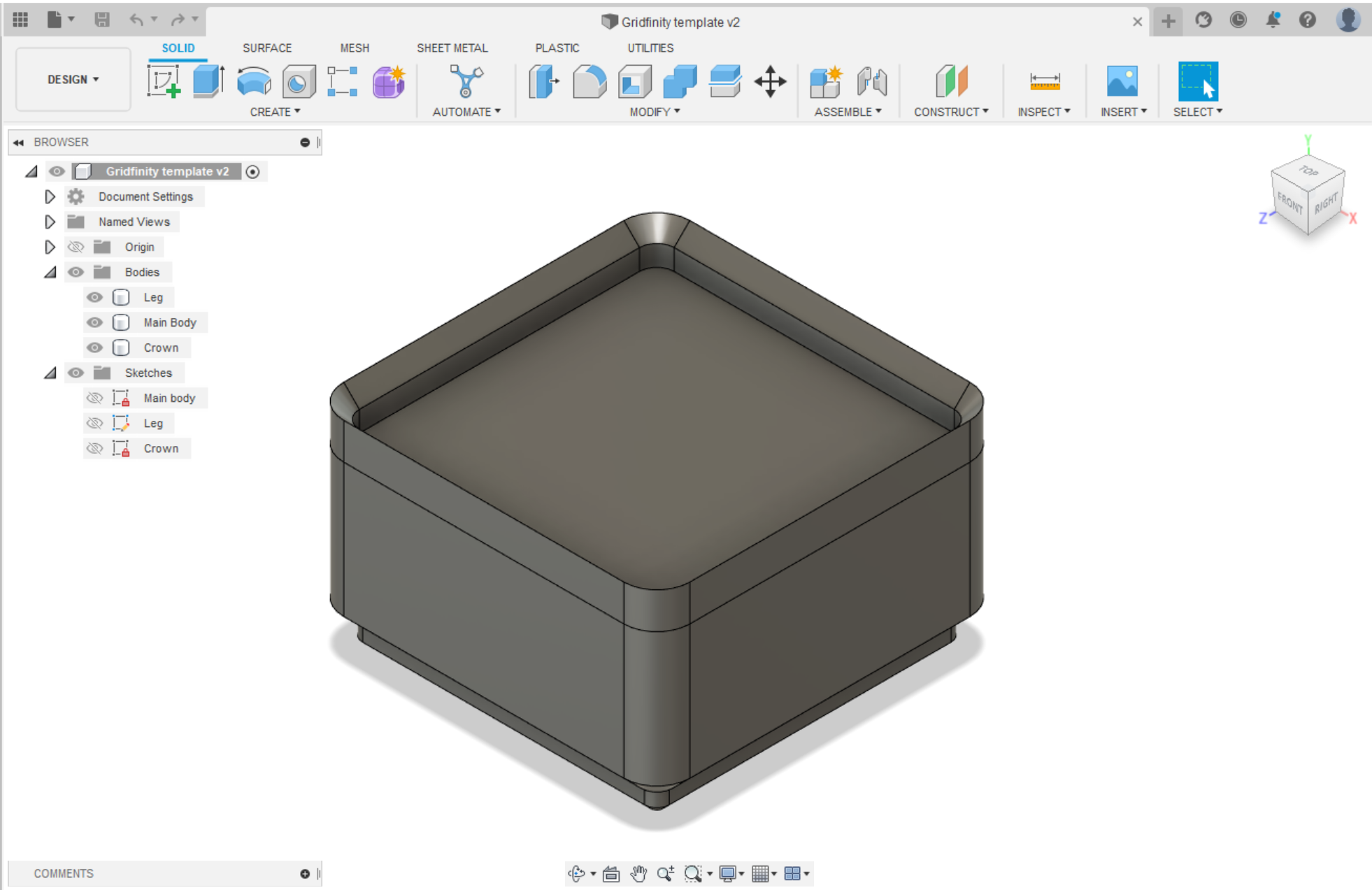 Gridfinity block template - Easy to use! (For Fusion 360)