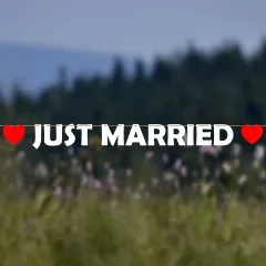The inscription JUST MARRIED
