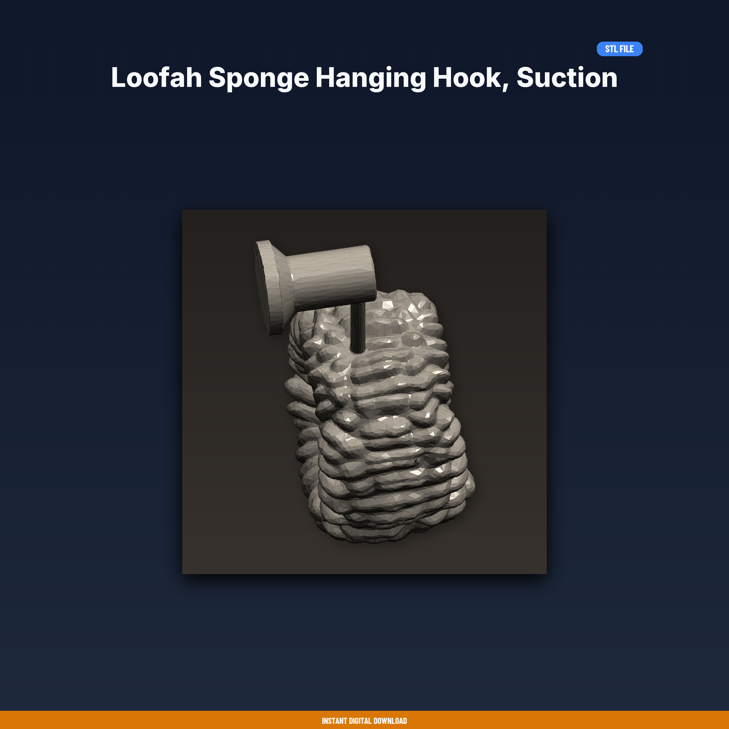 Loofah Sponge Hanging Hook, Suction Cup, Shower Wall Mount, Drying - 3D Printable STL File