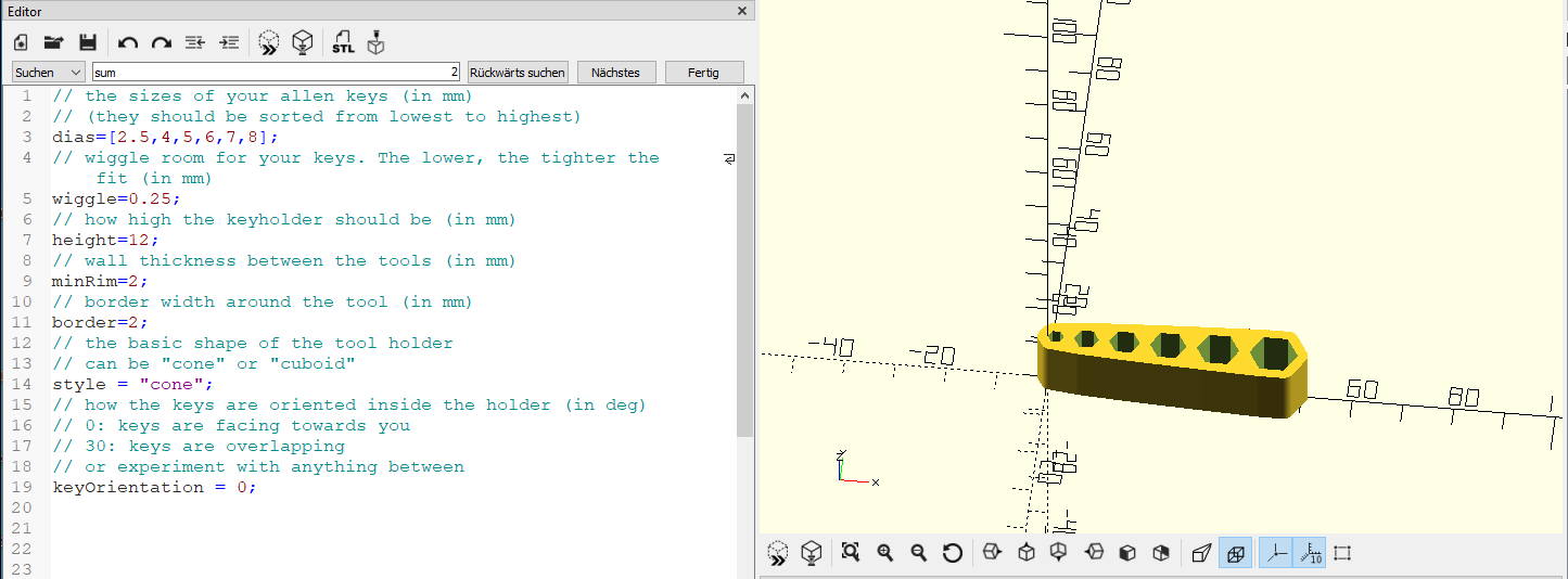 Miniatura 2 do modelo 3D Parameterized Allen Key Holder