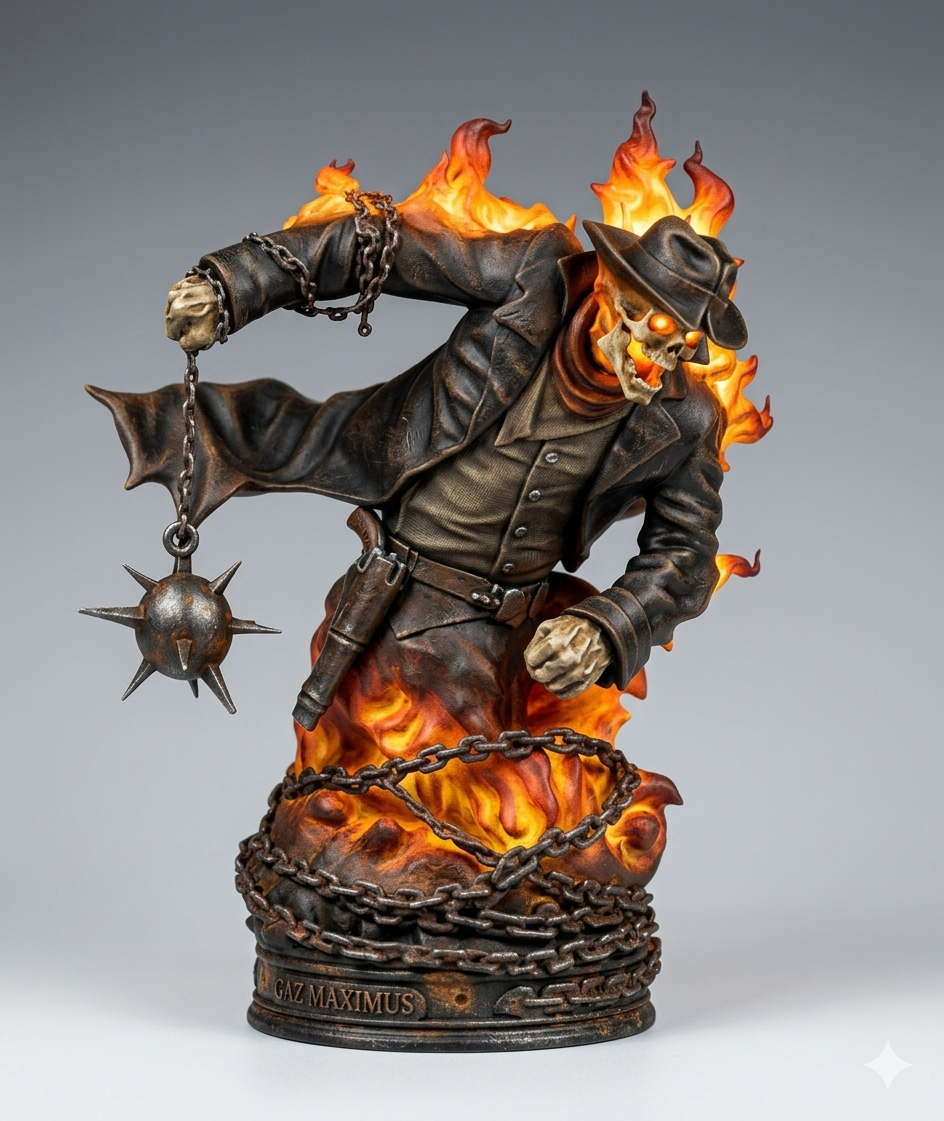 Ghost Rider in his leather coat and pairing hat
