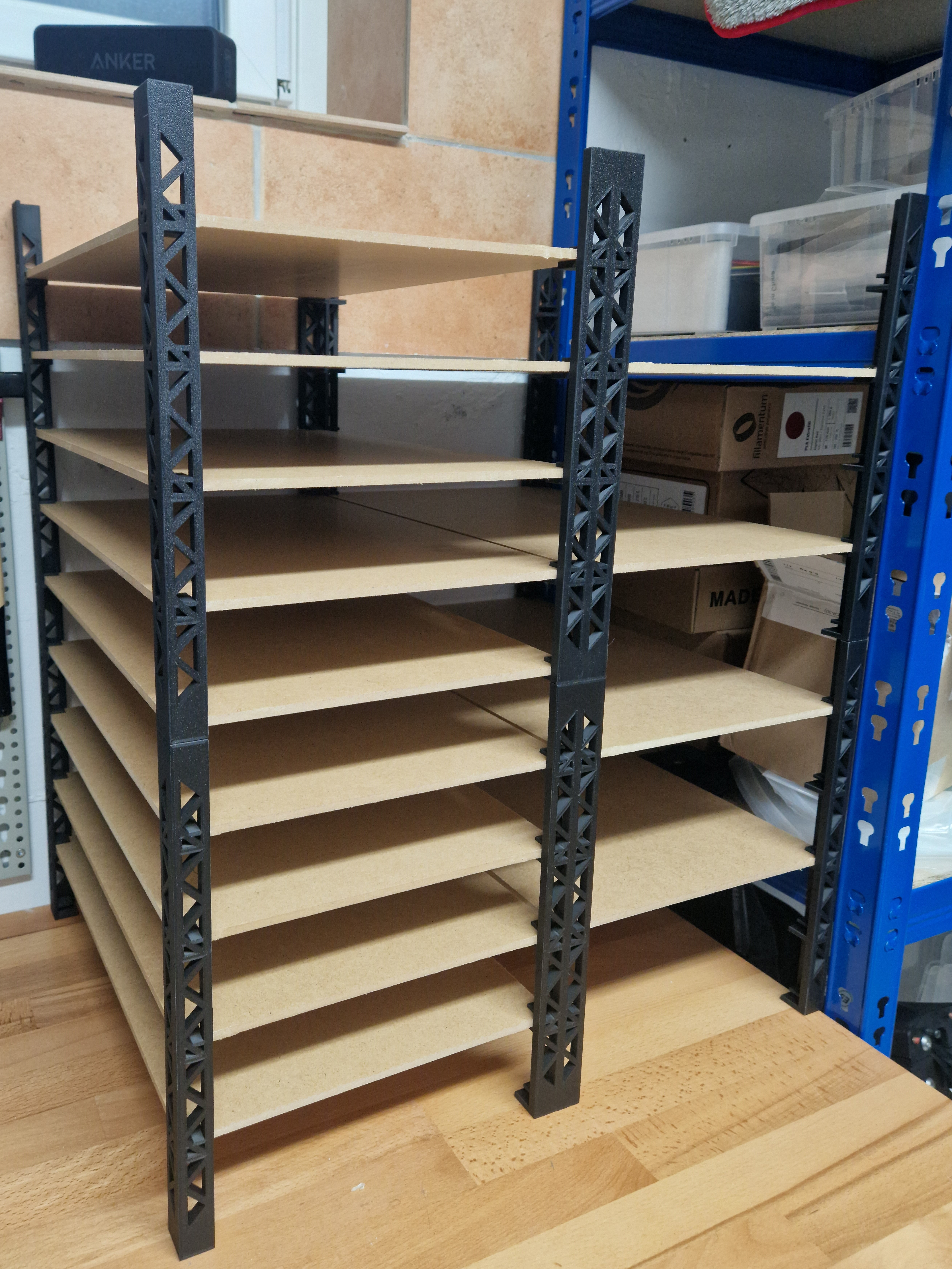 Workbench Shelf, Arbeitsplatz Regal, modular, wooden boards