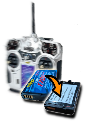 Direct battery replacement for the Carson Reflex Stick Touch 10-channel RC transmitter
