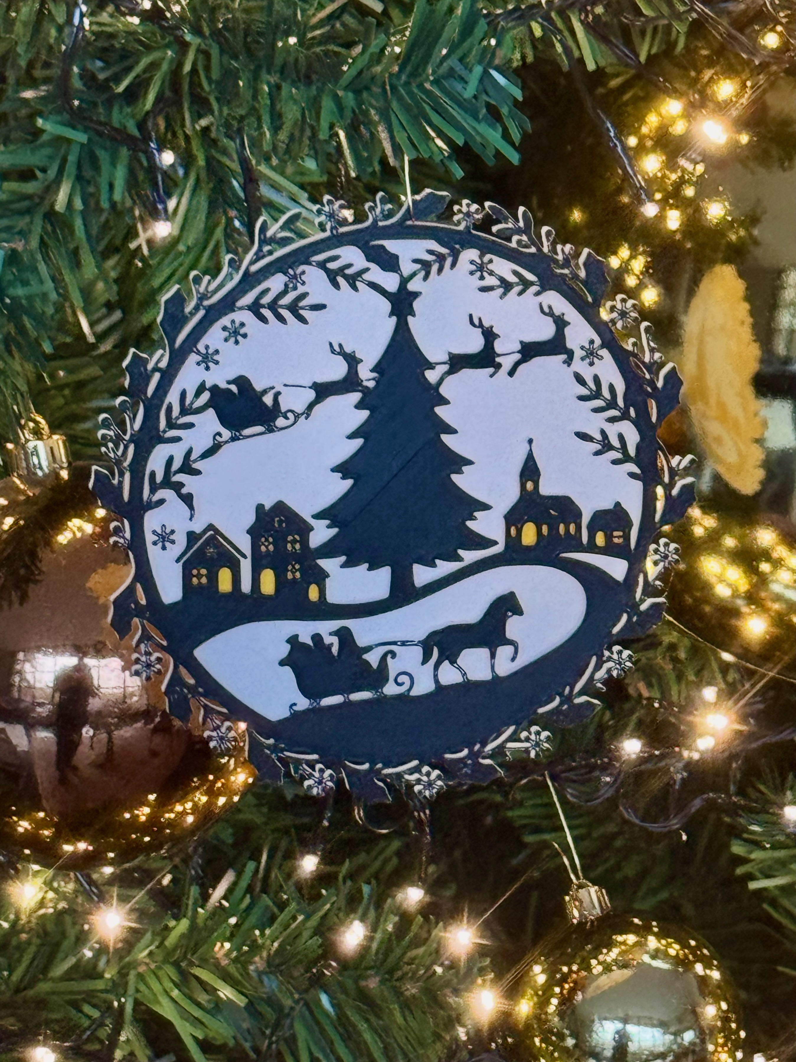 Winter landscape Santa Christmas Tree