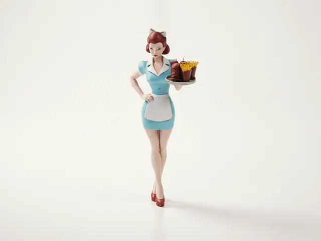 Retro Waitress Figurine Female Character 3D Printable