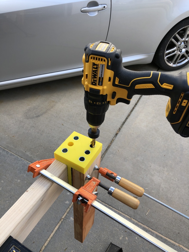 Dowel jig for 2x4 lumber (openscad file attached) by renschler