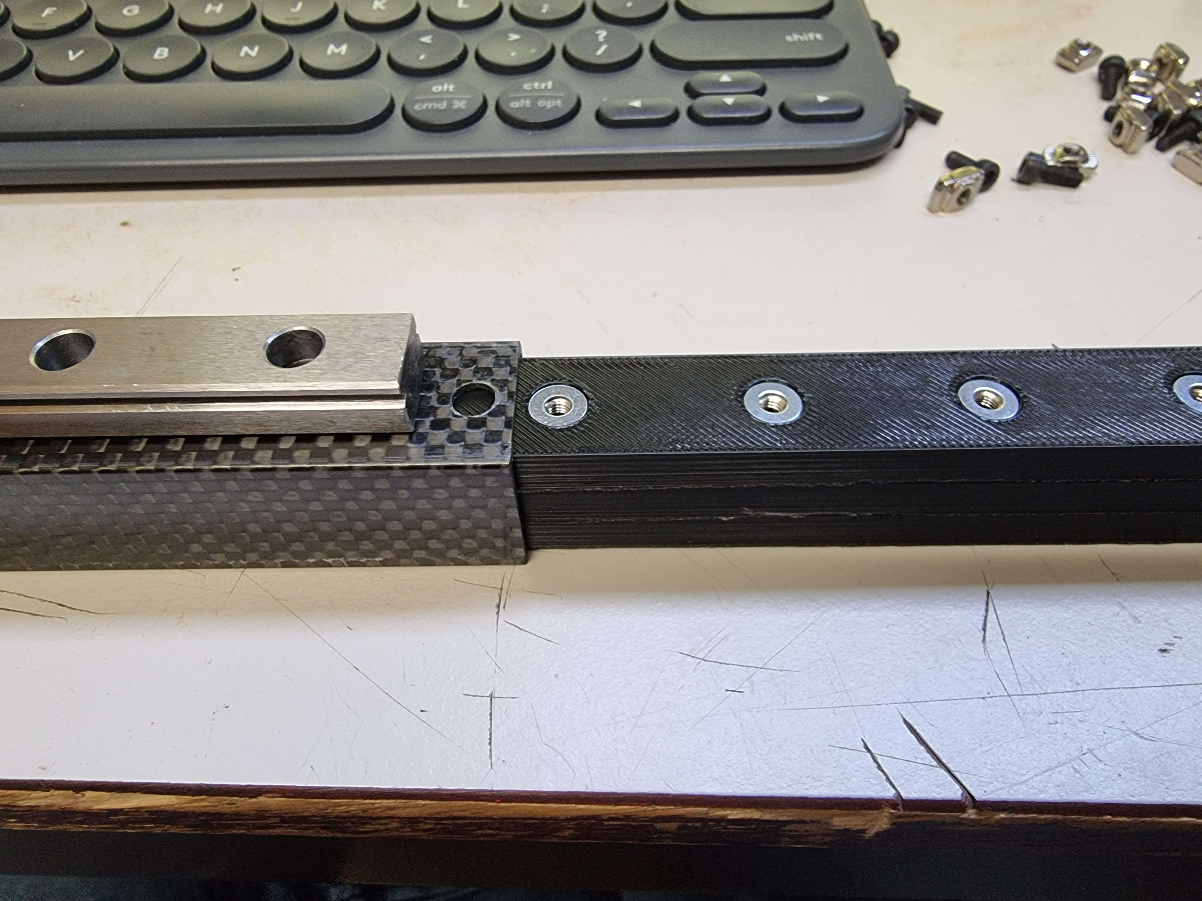 MGN12 to carbon fiber square tube jig. Ratrig vcore 3 cf gantry