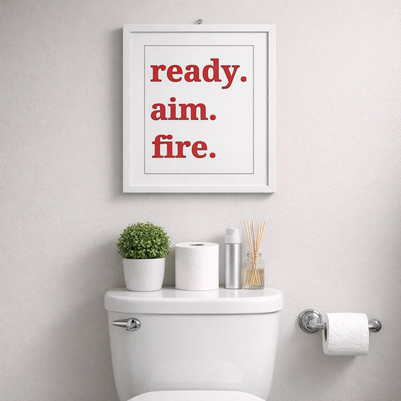Funny Bathroom Sign 1 "ready, aim, fire"