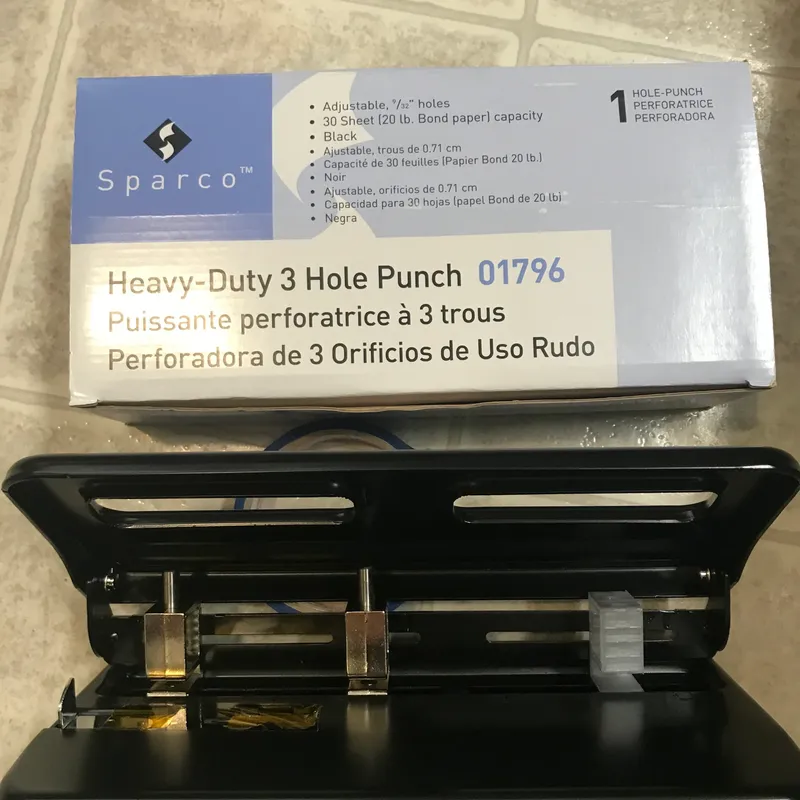 Sparco Adjustable Heavy-Duty 3-Hole Punch - 30 Sheet Capacity - Black