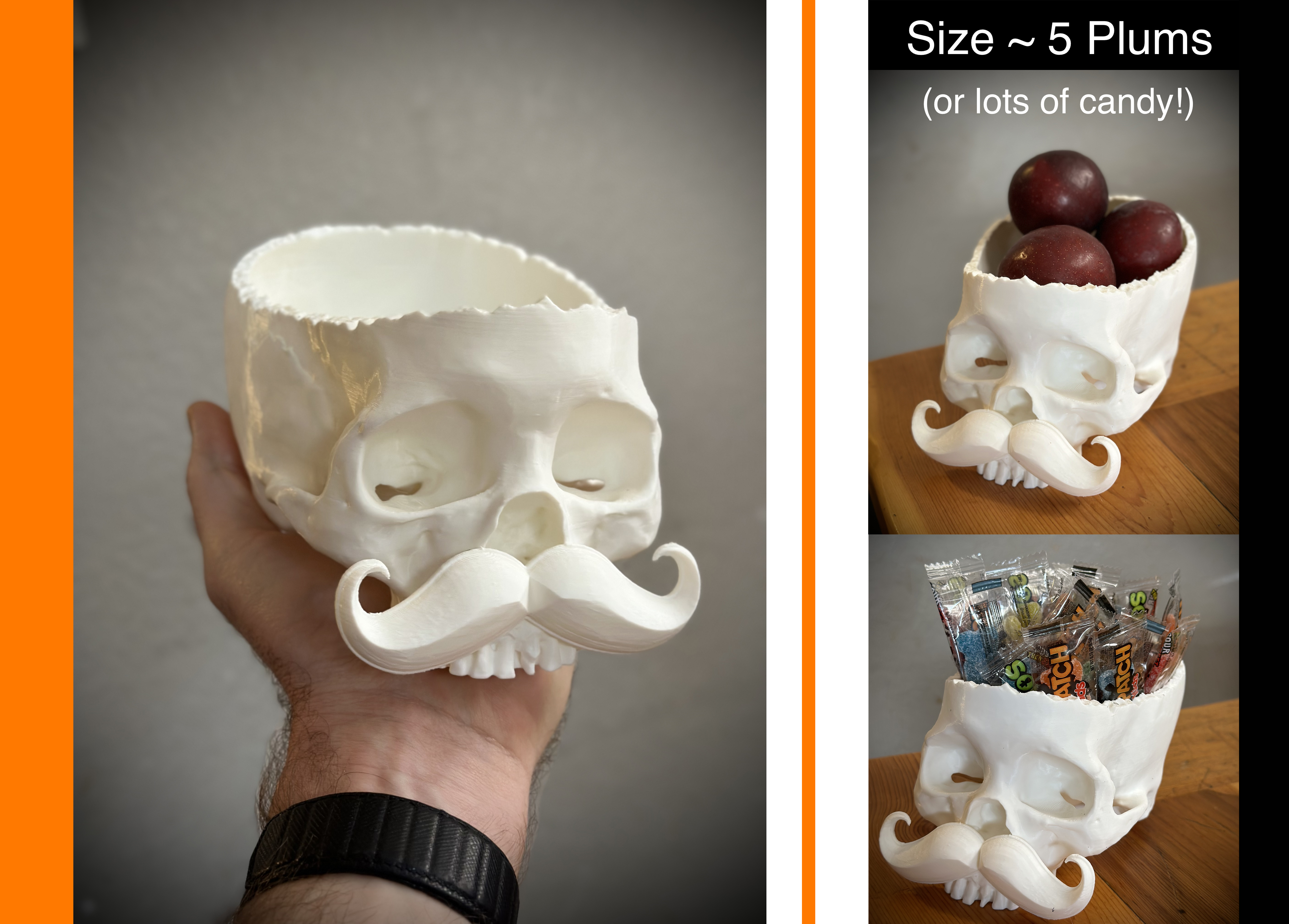 Skull with Mustache (V2) - Candy Bowl | Halloween Decoration