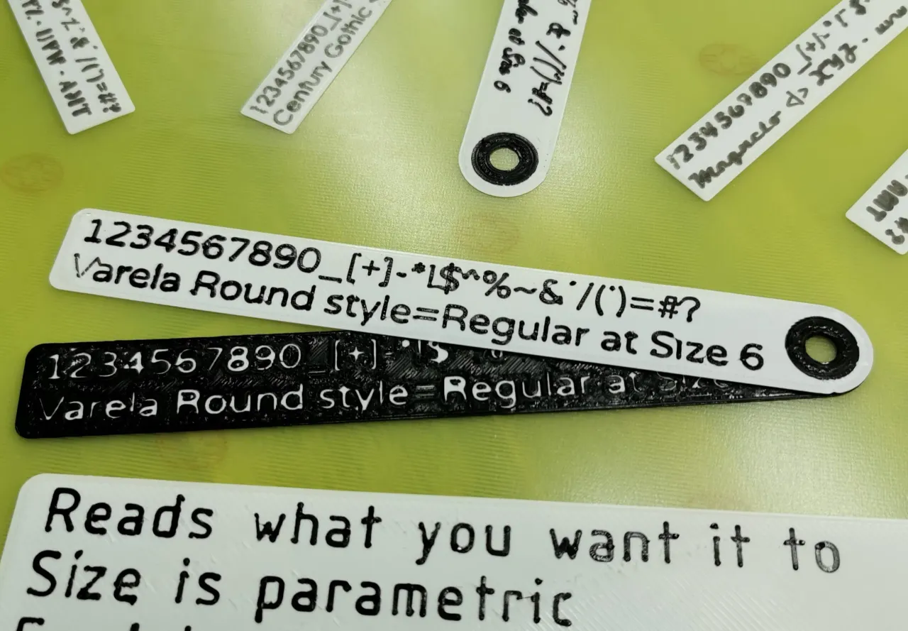 Font swatches parametric  Luggage or baggage or filament tag