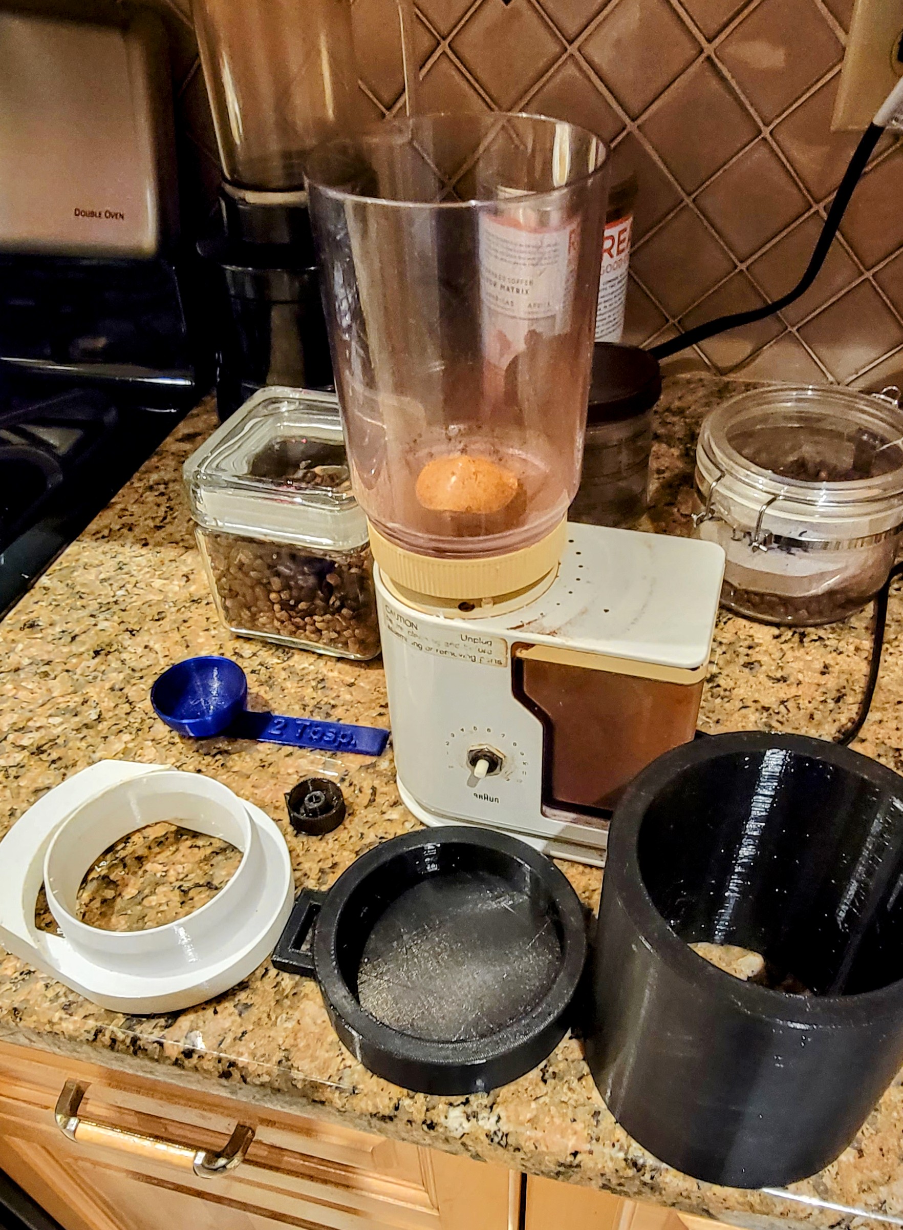 Replacement Lid and Knob plus a Silencer Kit for circa 1990 Braun 4045 Coffee Grinder by