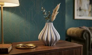 Modern Silver Fluted Bulbous Decorative Vase
