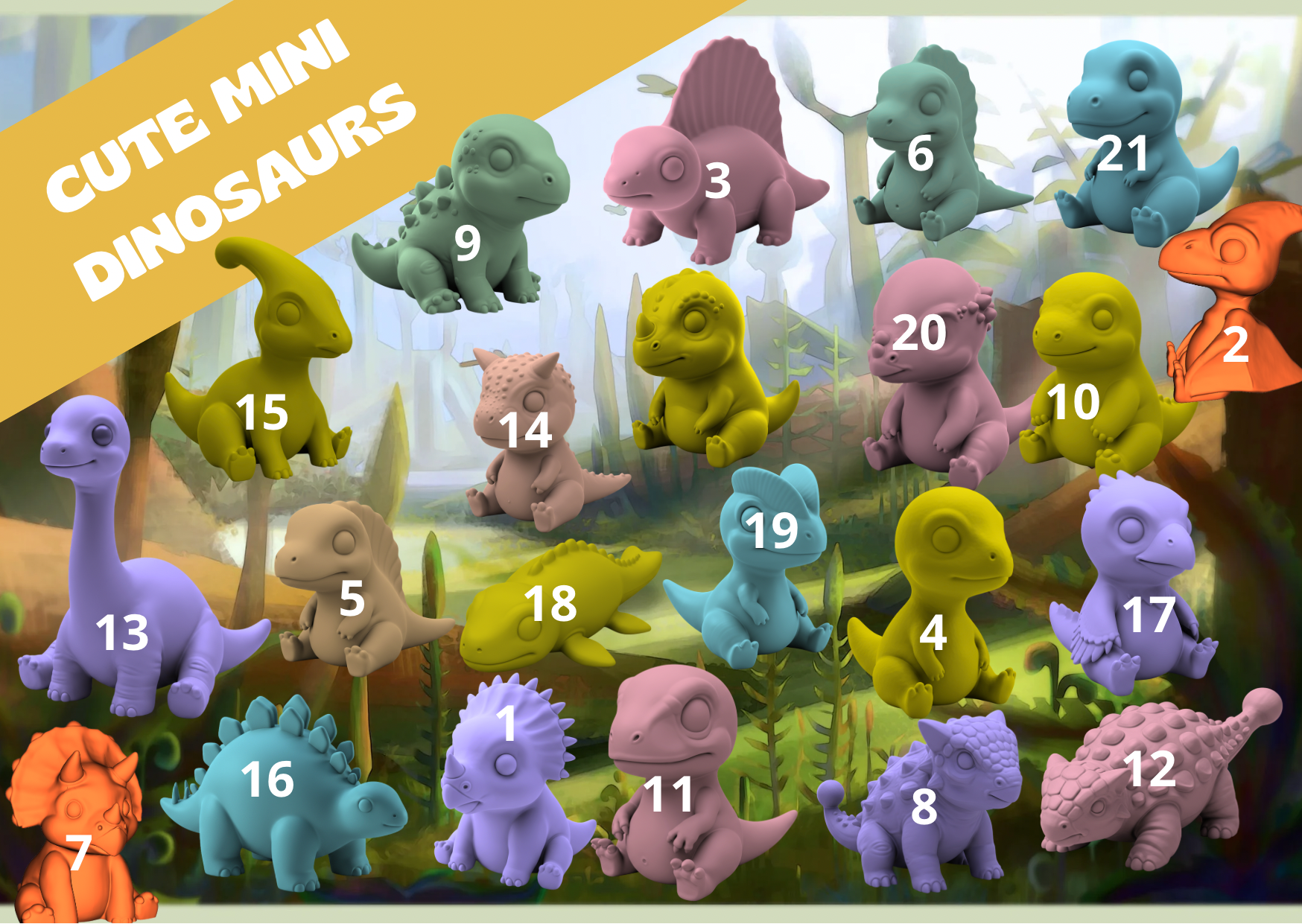 Miniatura 2 do modelo 3D Cute Mini Dinosaurs