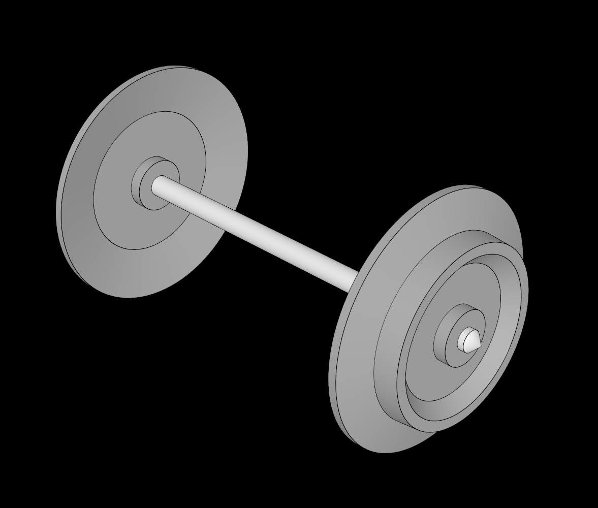 Lego Compatible (70720c01.dat) Axle 5 x 112 LDU with Conical Ends with Two Train Wheels with Open Centres