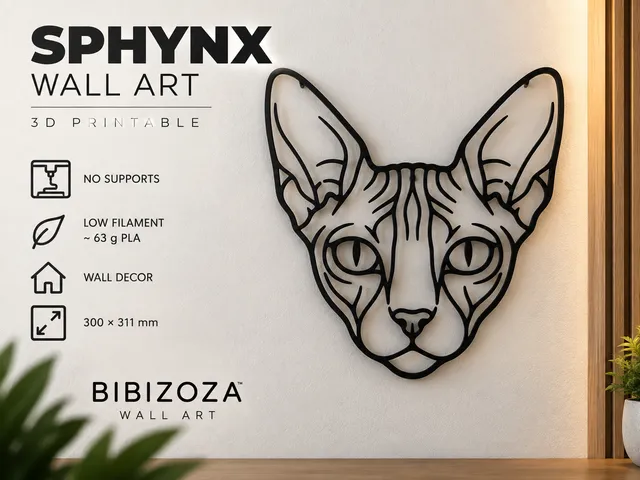Sphynx Cat Silhouette Wall Art – Minimalist 3D Printed Decor
