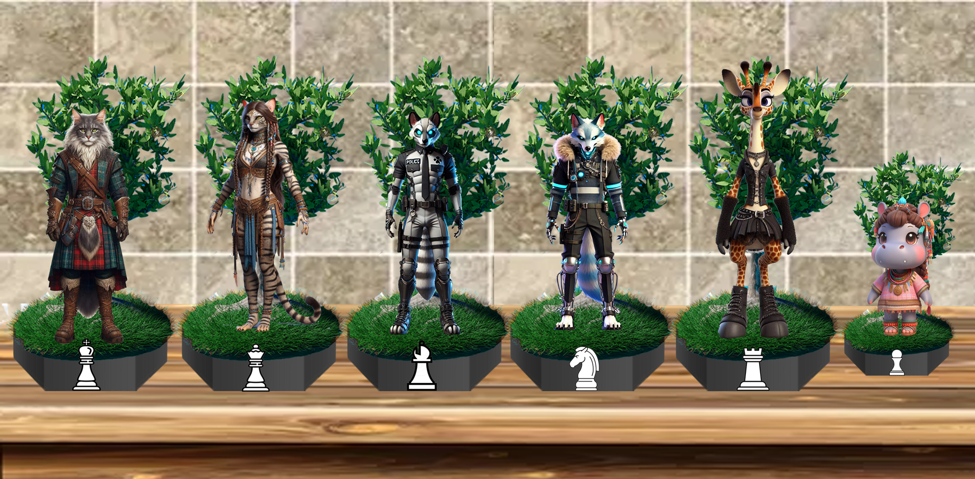 Pièces jeu échec animaux humain Pieces chess animals human