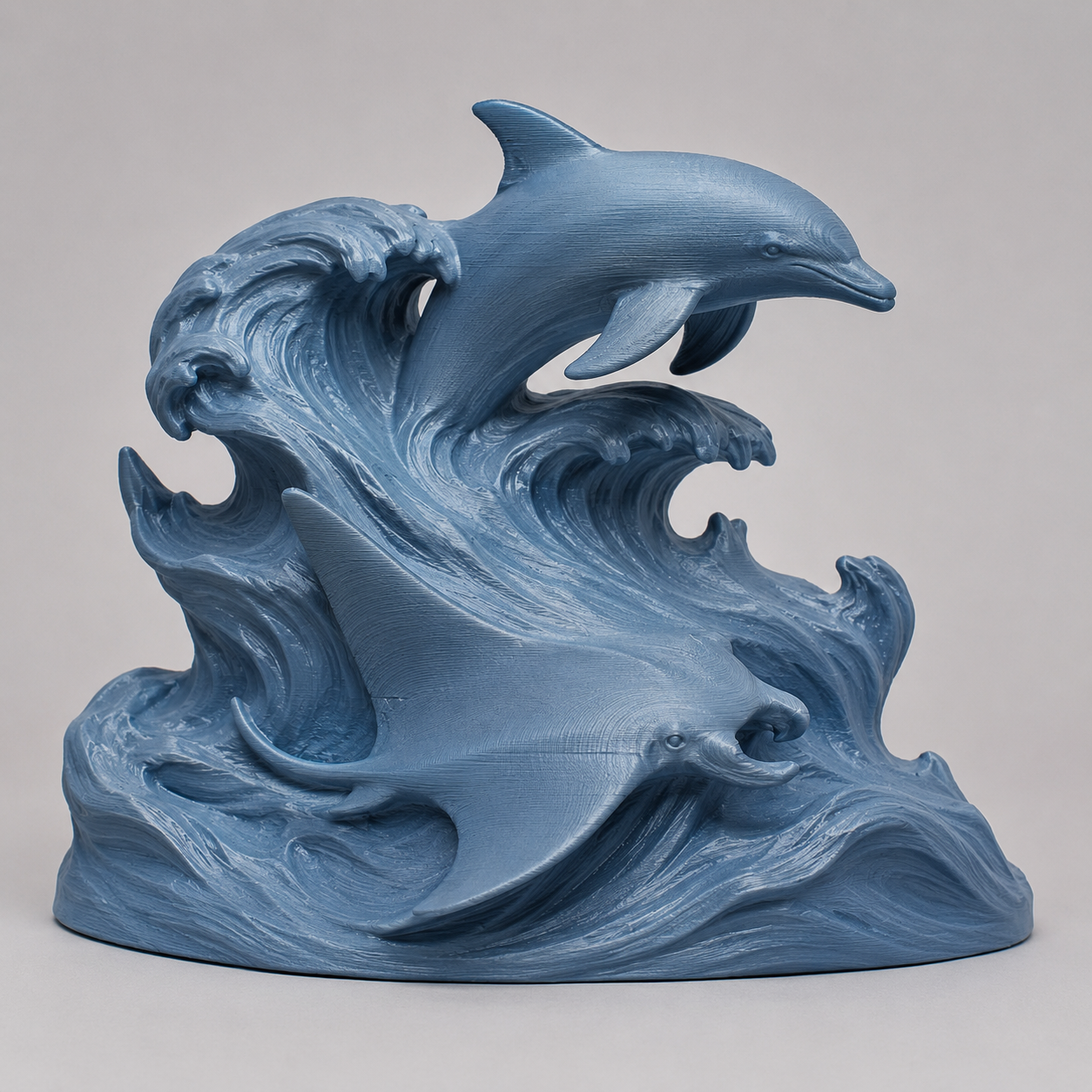 Waves, dolphin and manta-ray sculpture/Wellen, Delfin und Mantarochen-Skulptur