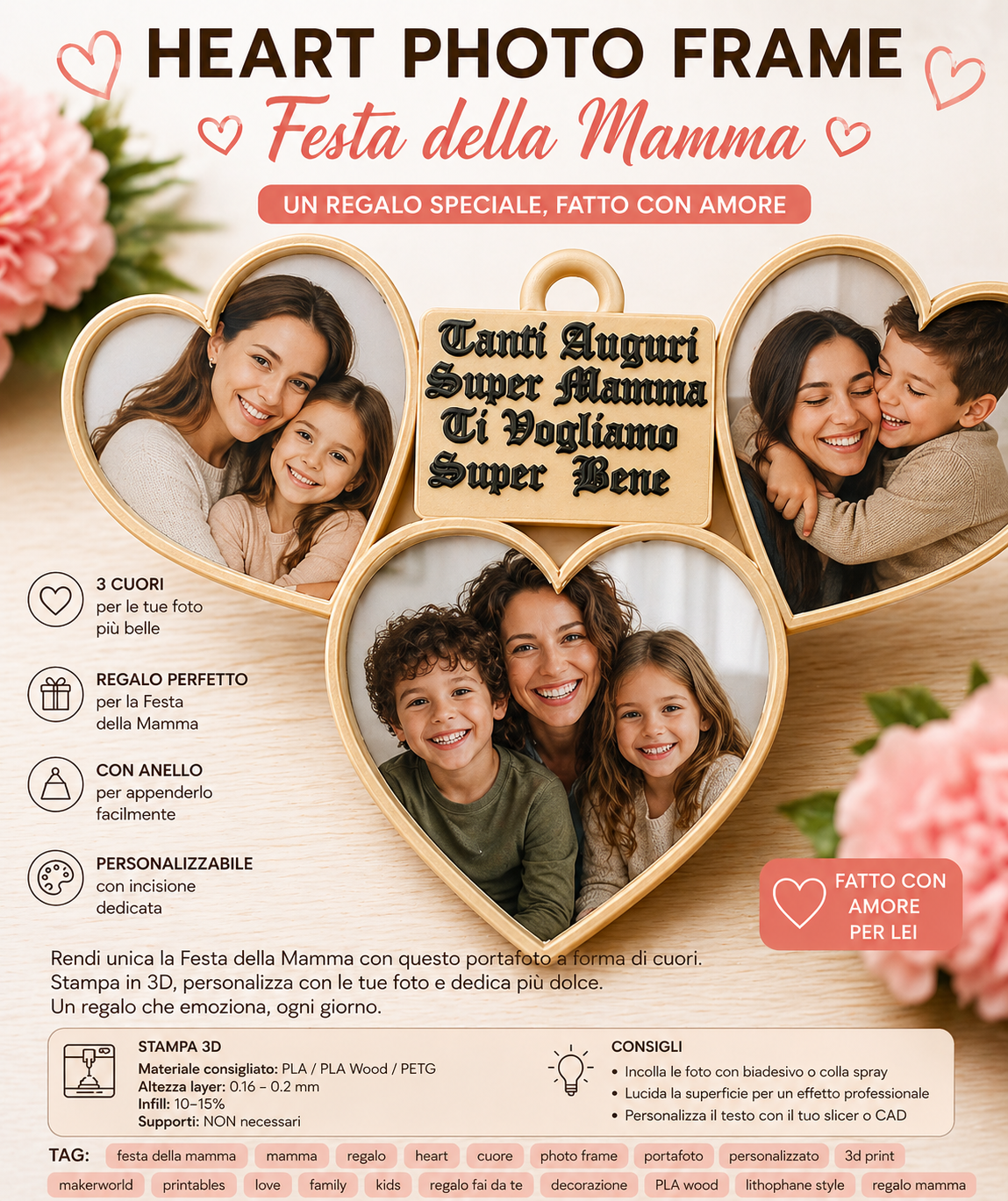 Porta foto cuore Heart Photo Frame – Festa della Mamma (File 3D)