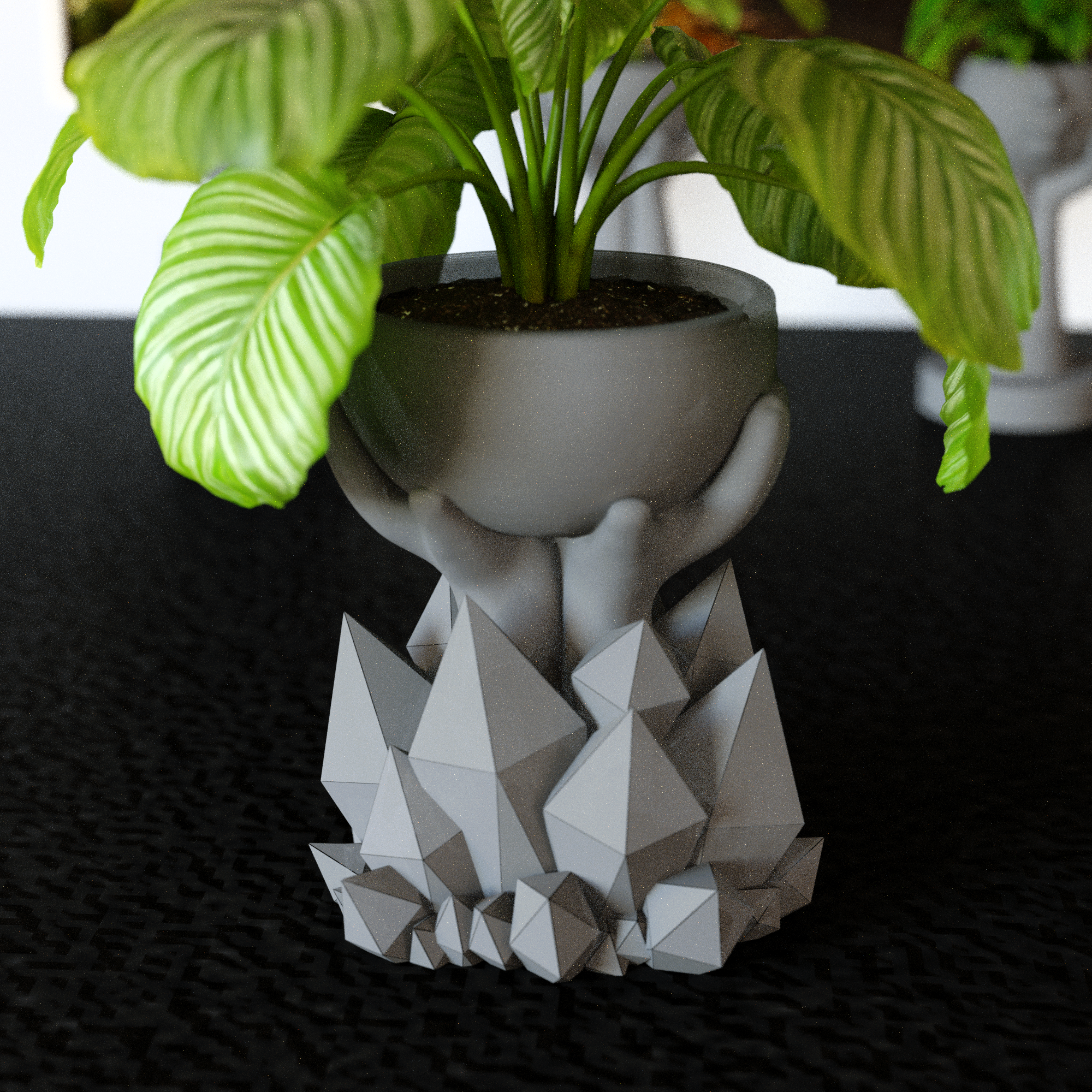 Hands holding flower pots of crystals
