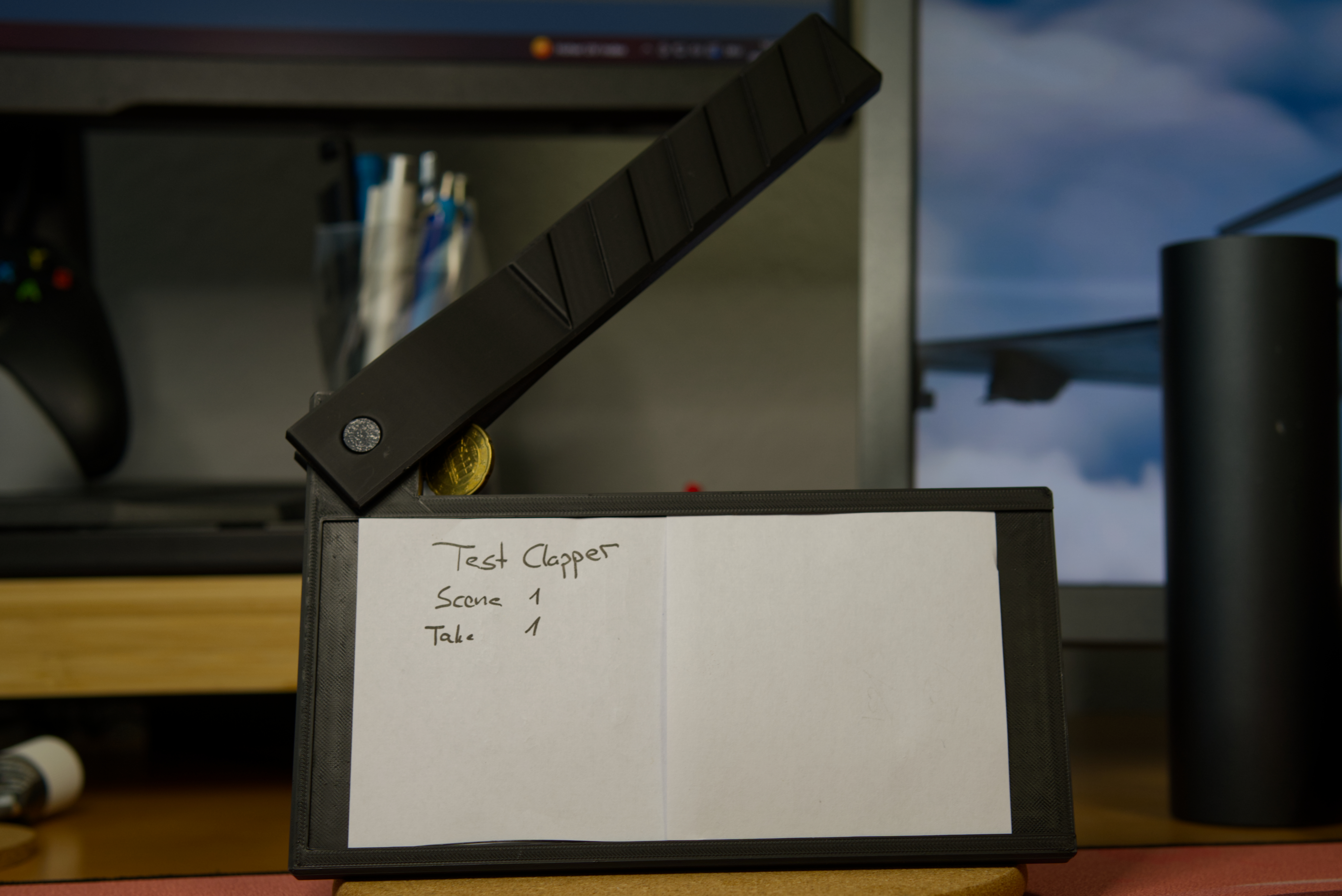 3D printed Clapperboard for Film Production using 90mm square office paper