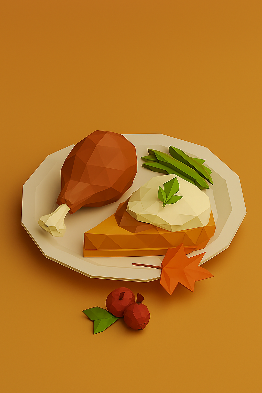 Low Poly Thanksgiving Dinner Plate 3D Model