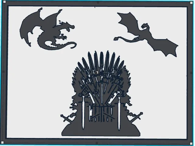 Game of Thrones Silhouette Wall Plaque. Iron Throne with Dragons 15x20cm