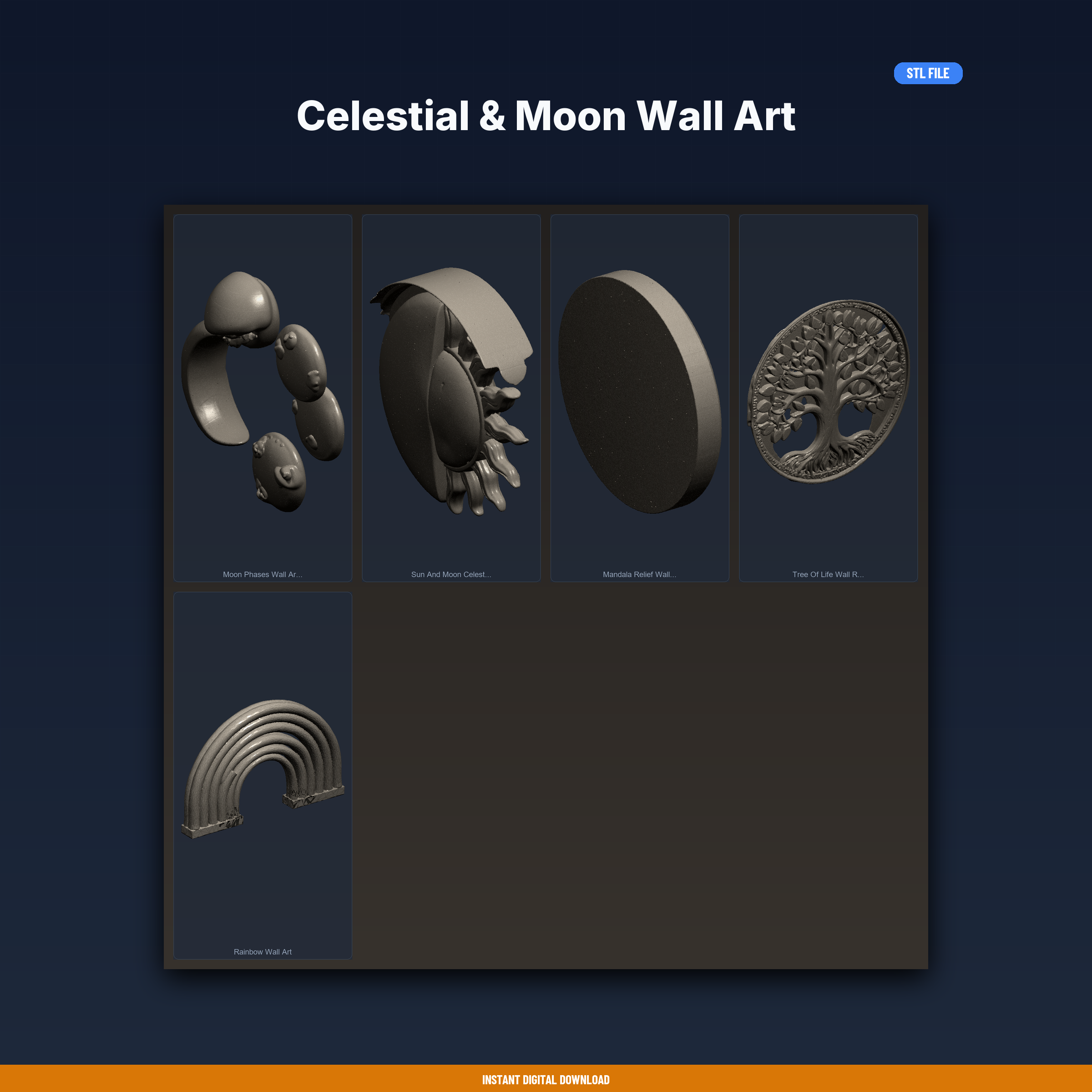 Celestial & Moon Wall Art - 5-Model STL Bundle