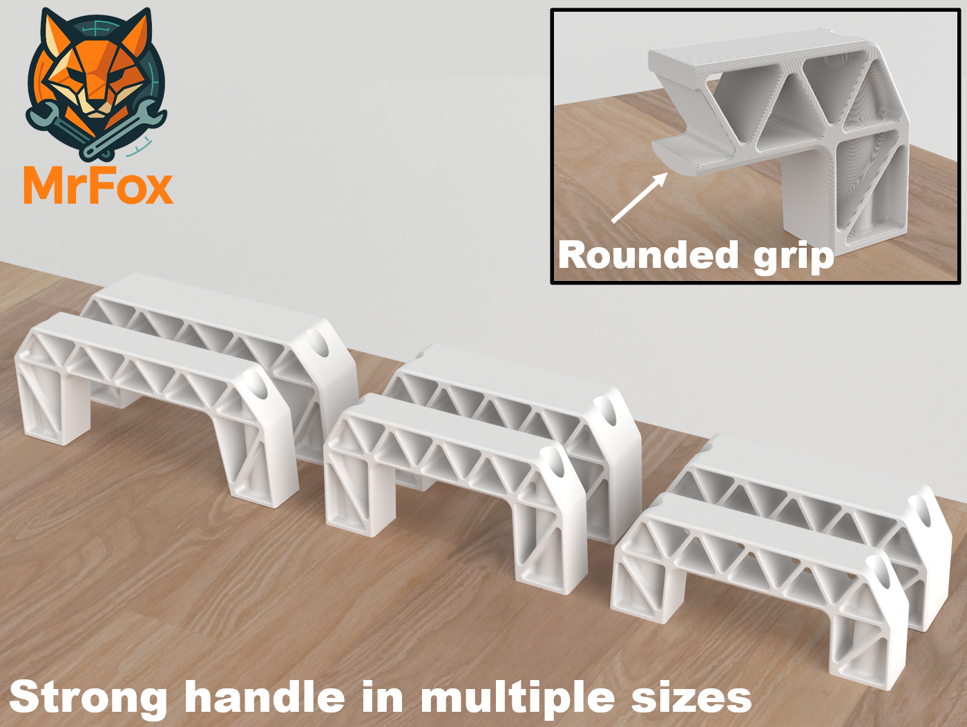 Strong handle - with trusses and rounded grip - multiple versions
