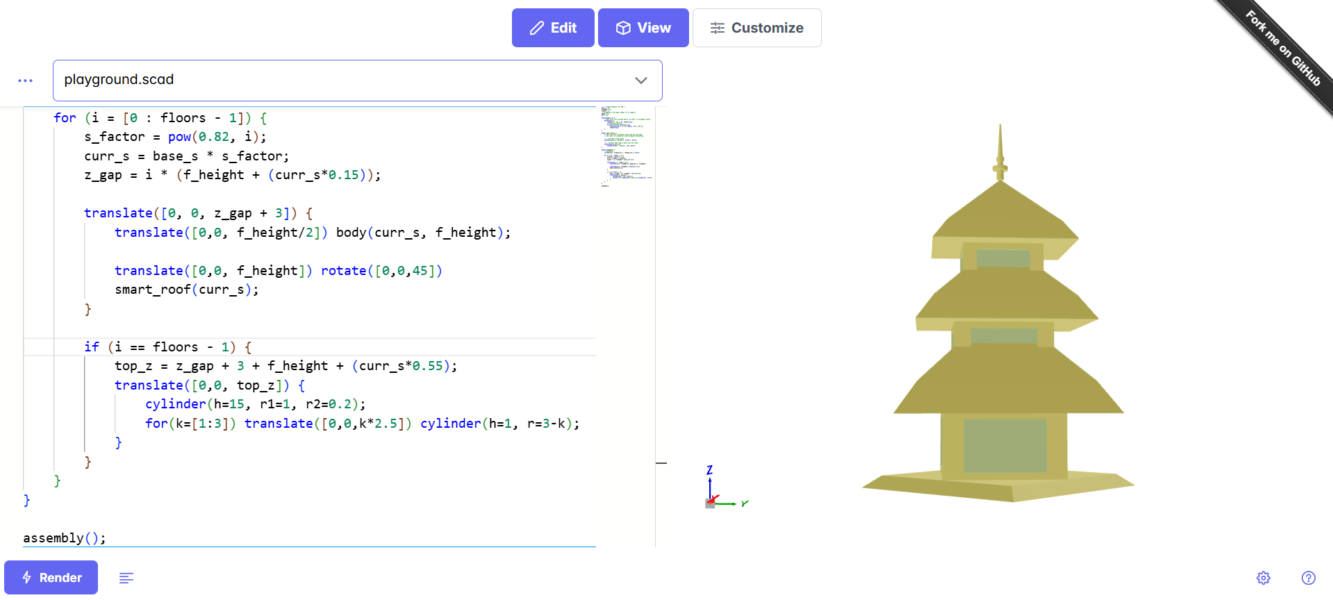 OpenSCAD Pagoda — thumbnail 2