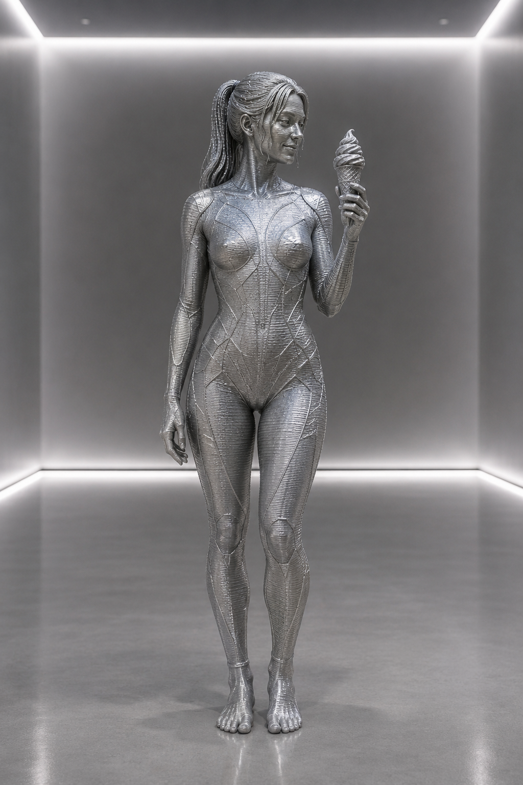 Metallic statue with ice cream - Metallische Statue mit Eiscreme