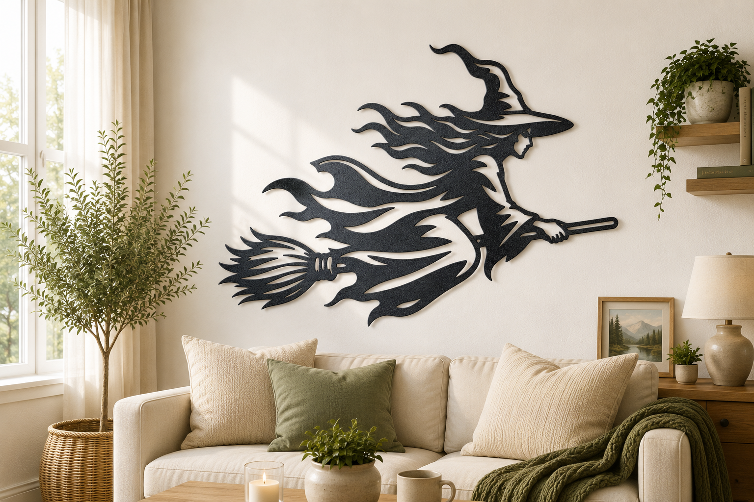 Flying Witch 2D Wall Art Halloween Fantasy Decor