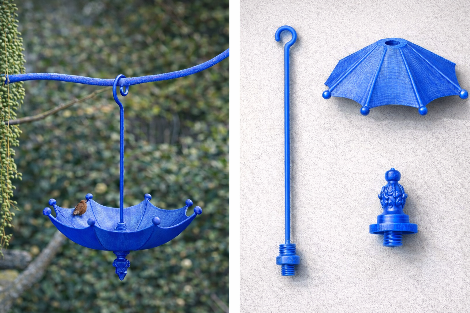 Modular Umbrella Bird Feeder (3-Part Hanging Design, Threaded Retainer)