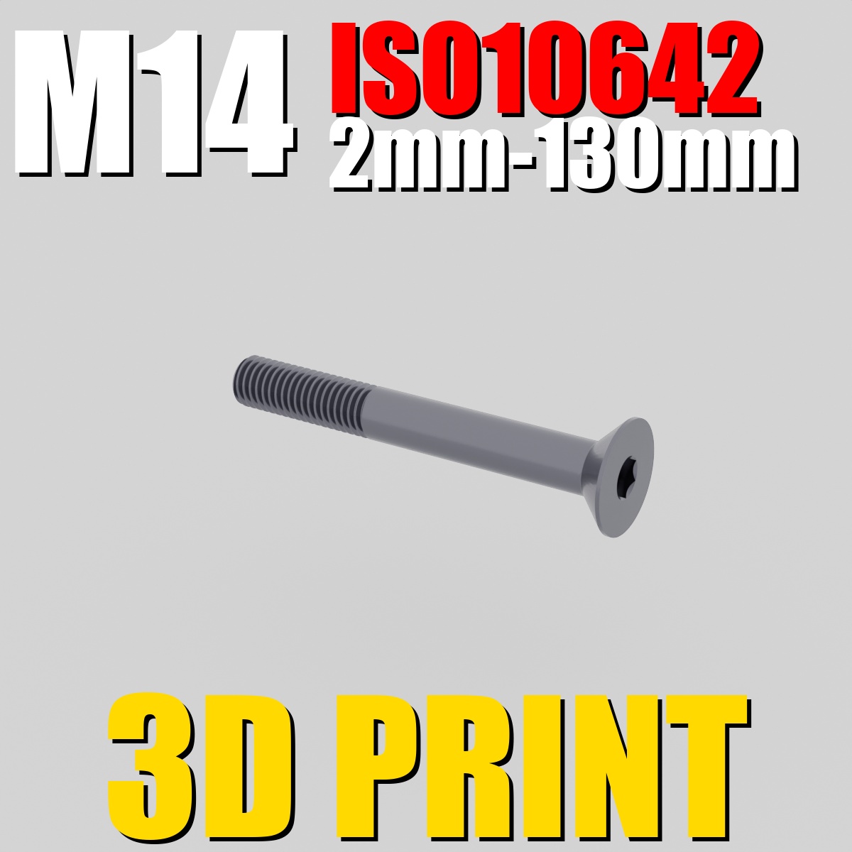 ISO10642 M14 | 2mm-130mm | Tuerca y Tornillos .STL | 3D-print optimized