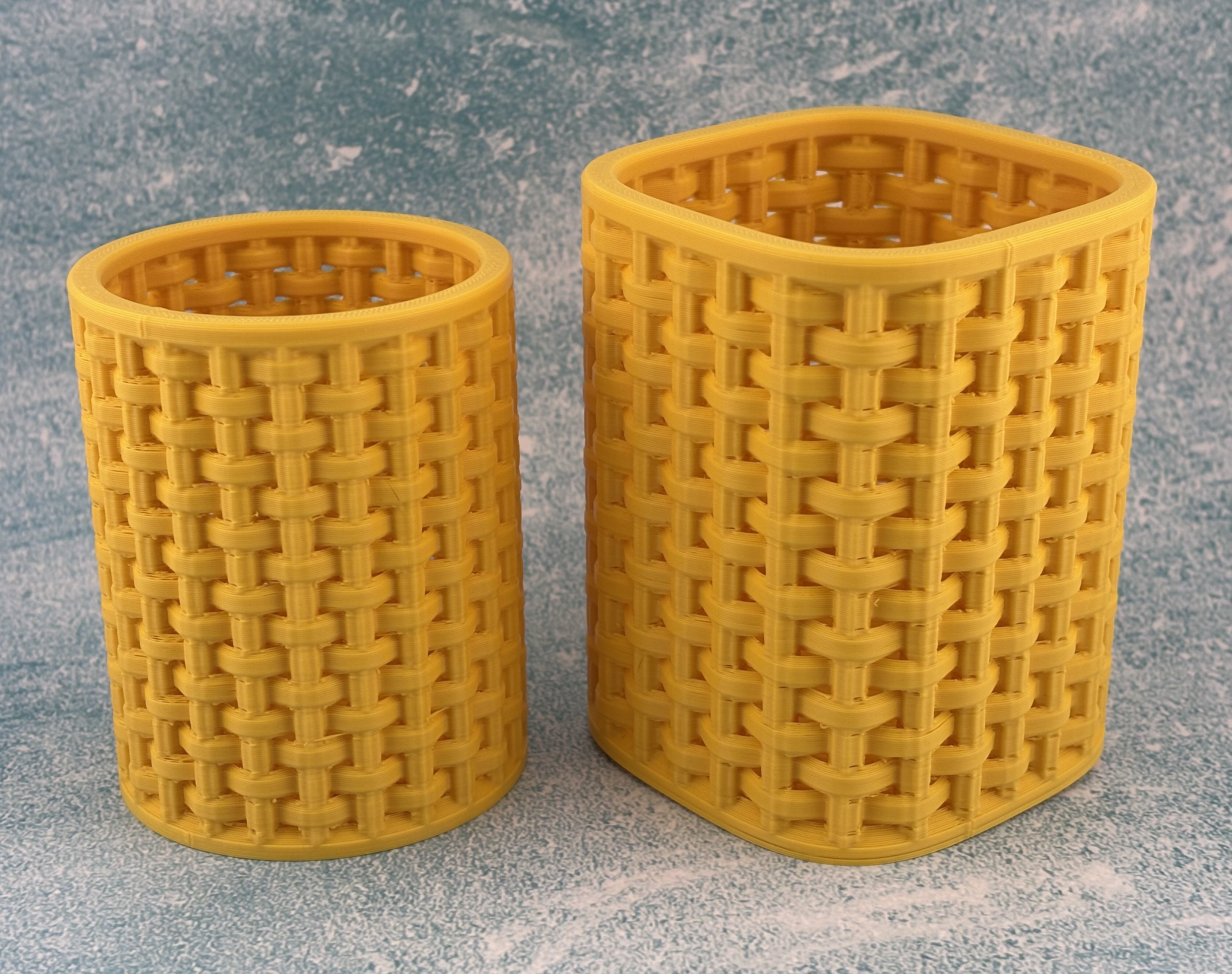 Smooth Woven Cylindrical and Squircle Shape Pen Pencil Holder Set - Intricate home and office decor